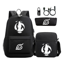 Fashionable Naruto Usb Password Lock Youth Student School Bag Three Piece Backpack Set