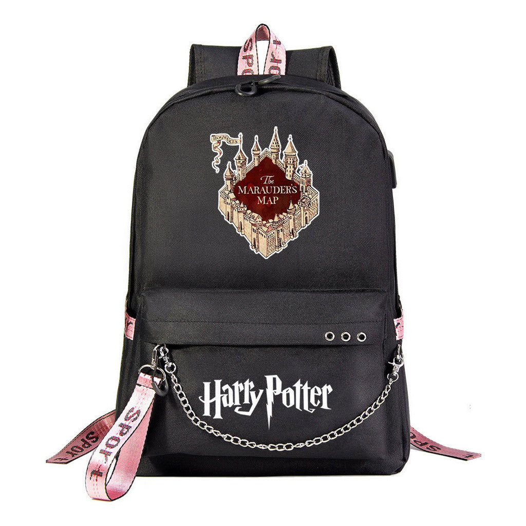 School Of Witchcraft And Wizardry Emblem Usb Student School Bag Leisure Travel Backpack