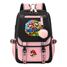 Super Mario Printed Usb Backpack For Men And Women, Casual Woven Strap Flip Back Backpack