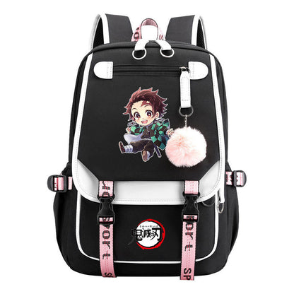 Japanese Cartoon Fashion Usb Student Backpack Casual Woven Flap Backpack