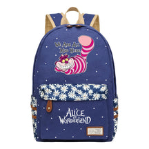 Anime Cartoon Cheshire Cat Print Student Backpack, Floral Casual Backpack