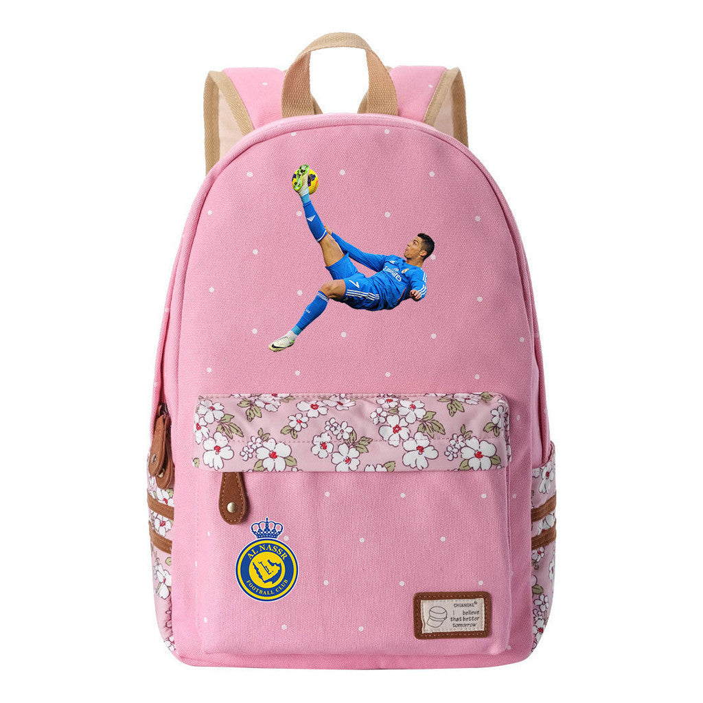 Football Star Cristiano Ronaldo Printed Student Backpack, Floral Casual Backpack
