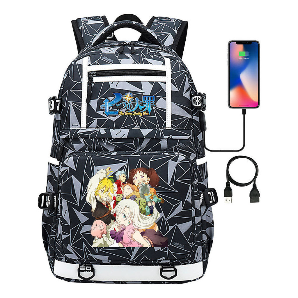 Seven Major Crimes In Comics, Printed Usb Youth Student Backpack, Men's And Women's Leisure Travel Backpack