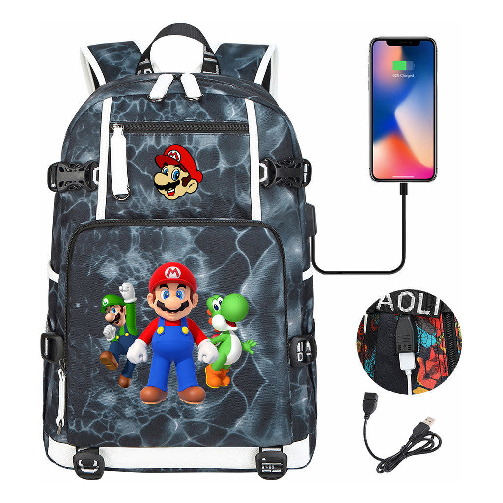 Super Mario Printed Teenage Student Backpack With Large Capacity For Men And Women's Leisure Travel Backpack