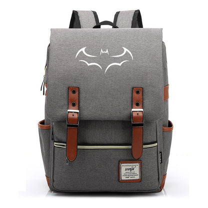 Superhero Batman Print Youth Student Backpack Casual Belt Buckle Classic Backpack