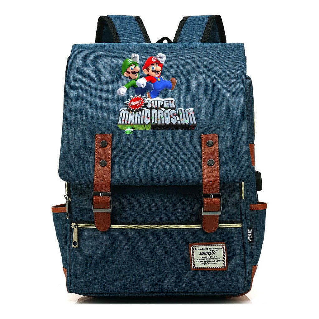 Game Super Mario Youth Student Backpack Usb Casual Backpack