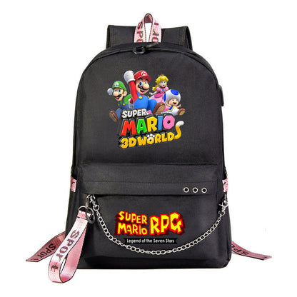 Super Mario Printed Usb Youth Student Backpack For Leisure Travel Backpack