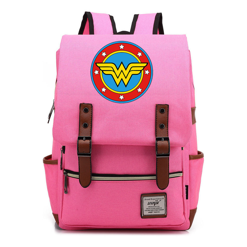 Anime Wonder Woman Printed Youth Student School Bag Men's And Women's Leisure Belt Buckle Backpack