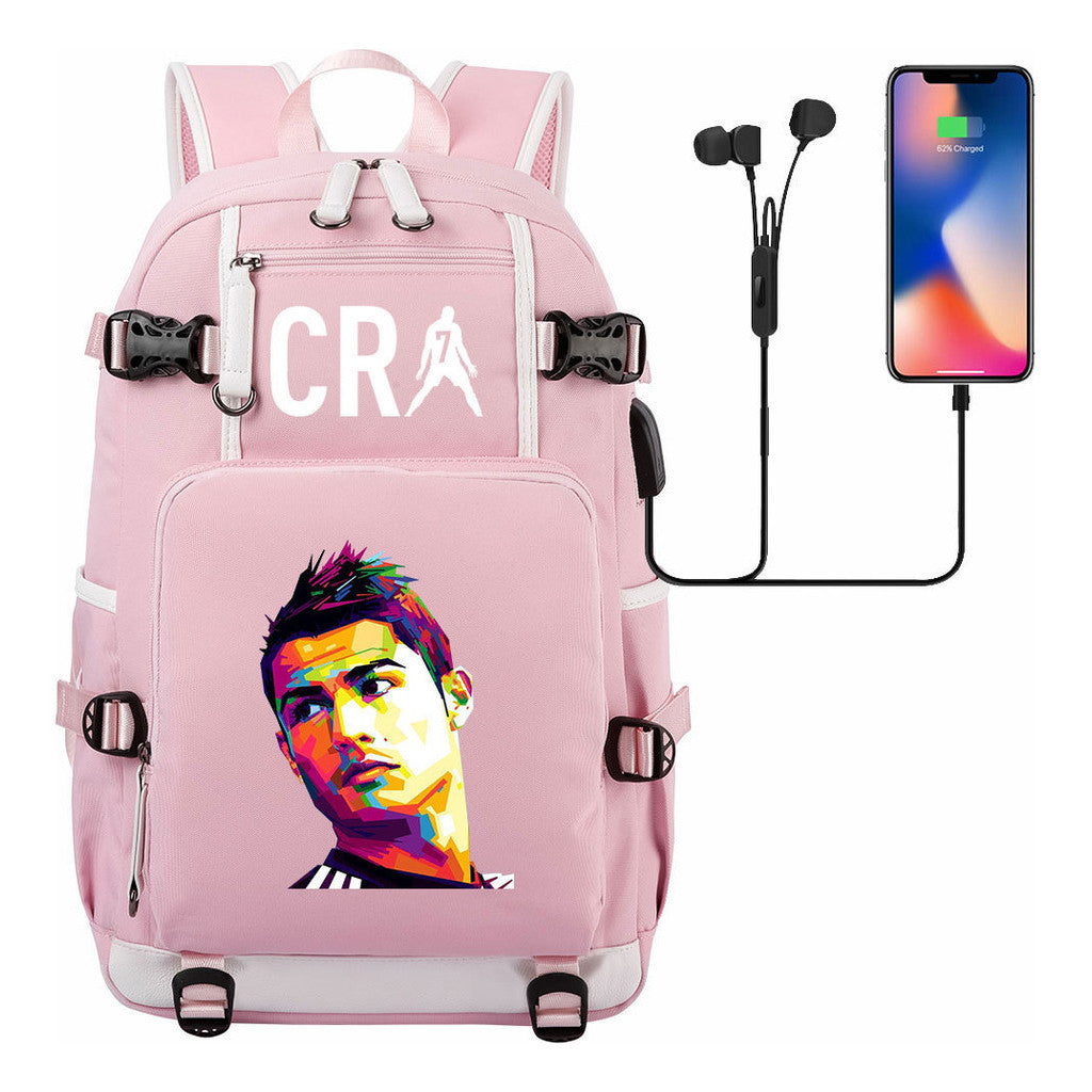 Football Star Cristiano Ronaldo Printed Youth Backpack, Backpack, Leisure Travel Backpack