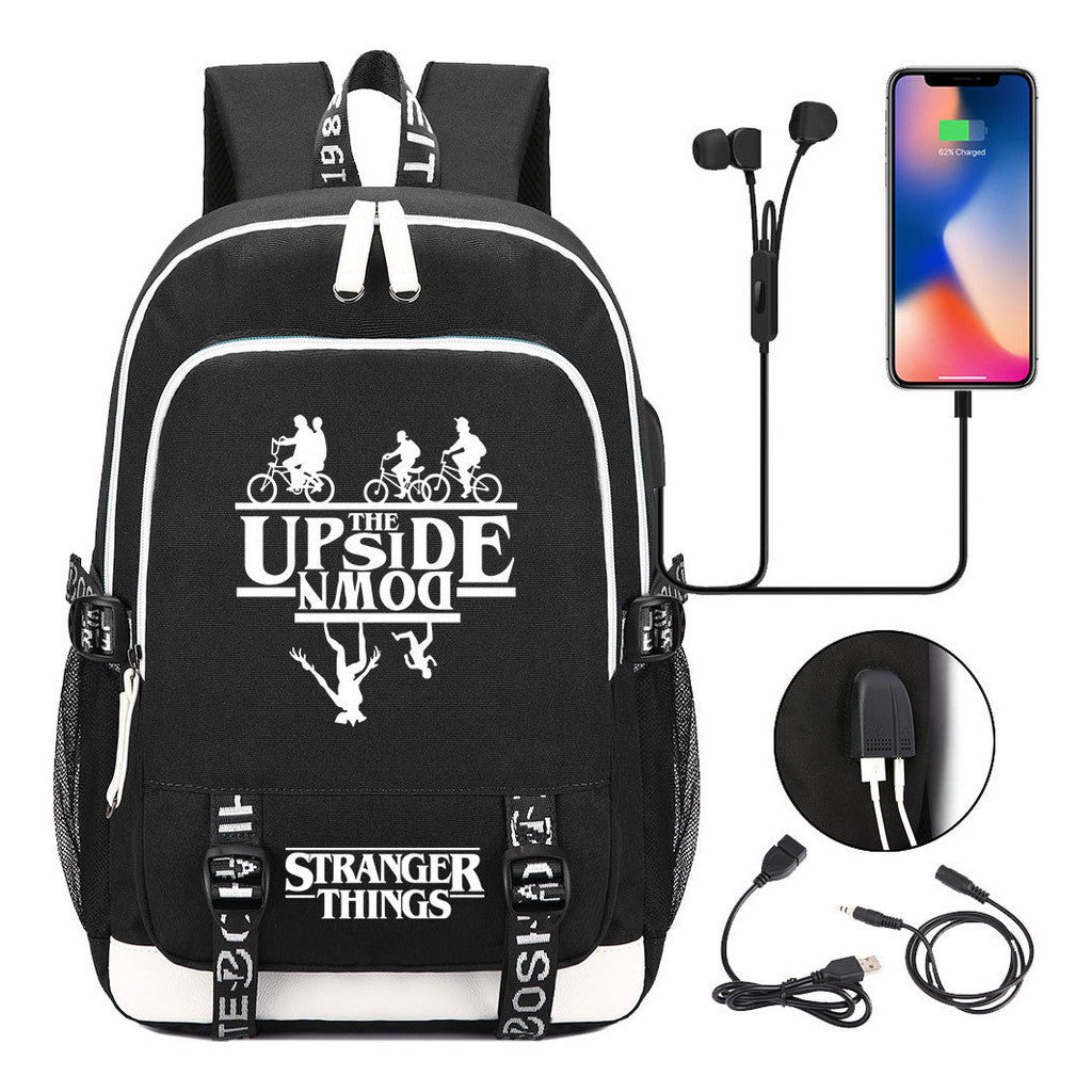 Strange Story Printed Usb Teenage Student Backpacks Men's And Women's Leisure Travel Backpack