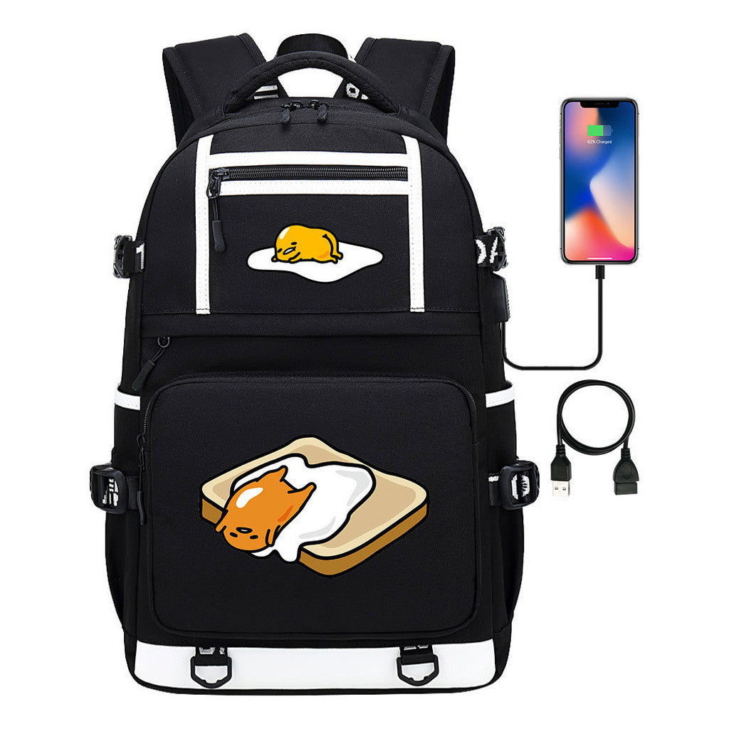 Cartoon Comics Lazy Egg Usb Youth Student Backpack Boys And Girls Backpack Leisure Travel Bag