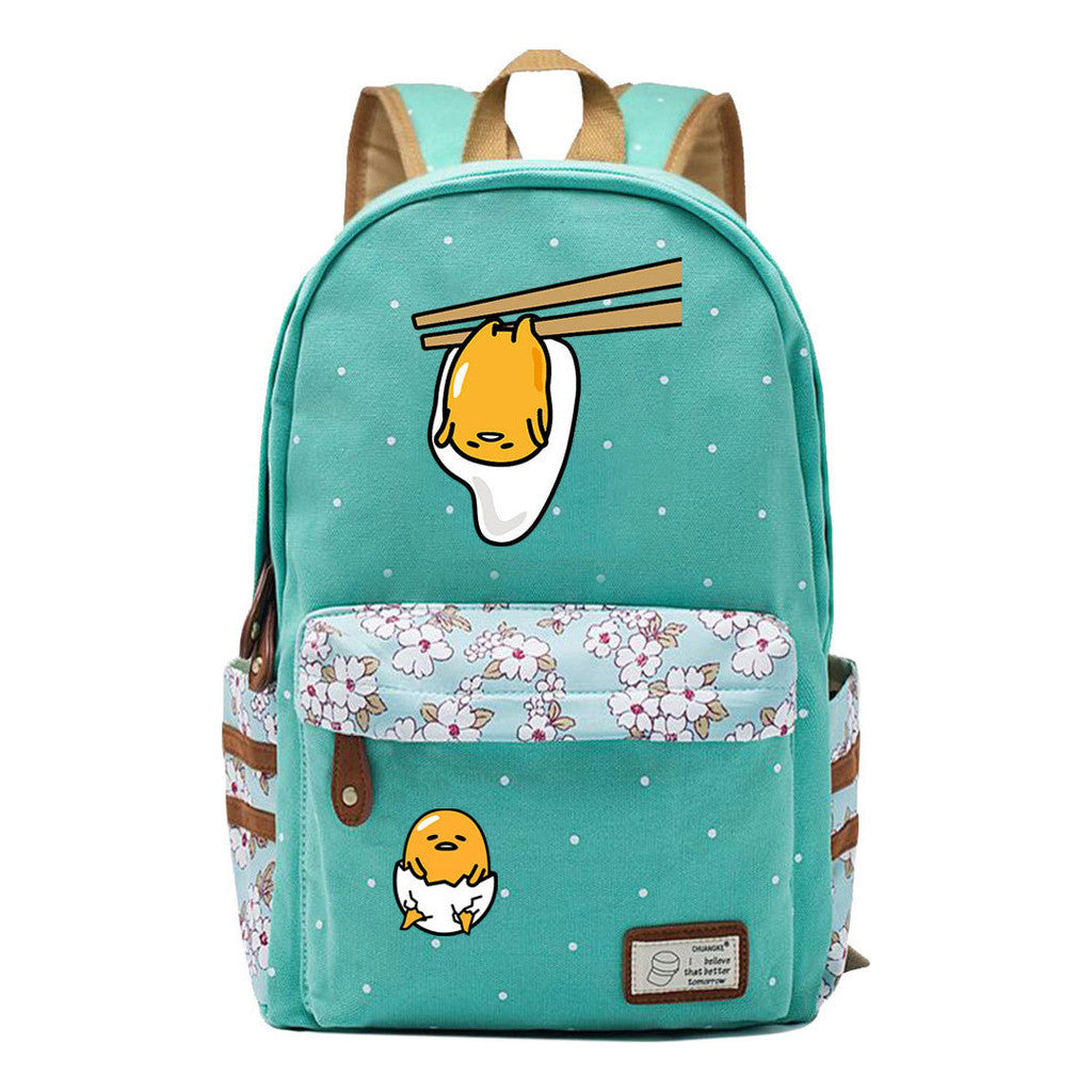 Cartoon Lazy Egg Printed Youth Student School Bag Fragmented Flower Boys And Girls Backpack