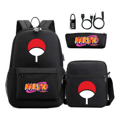 Naruto Usb Password Lock Youth Student Backpack Three Piece Set For Men And Women Backpacks