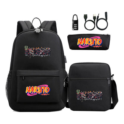 Naruto Usb Password Lock Youth Student Backpack Three Piece Set Backpack Set