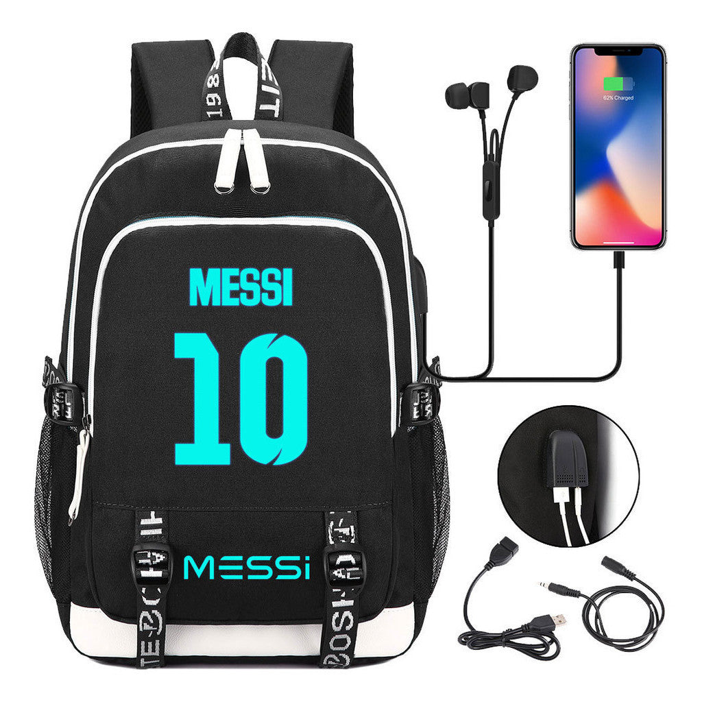 Blue Luminous Sports Football Star Teenagers Schoolbag Usb Leisure Backpack Men And Women