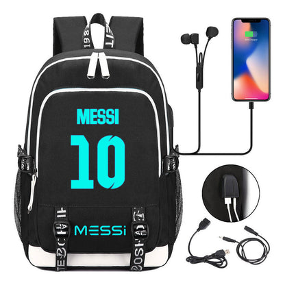 Blue Luminous Sports Football Star Teenagers Schoolbag Usb Leisure Backpack Men And Women
