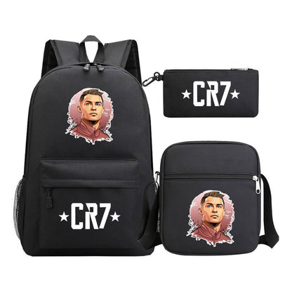 Sports star Cristiano Ronaldo printed youth student backpack 3-piece set for boys and girls backpack set