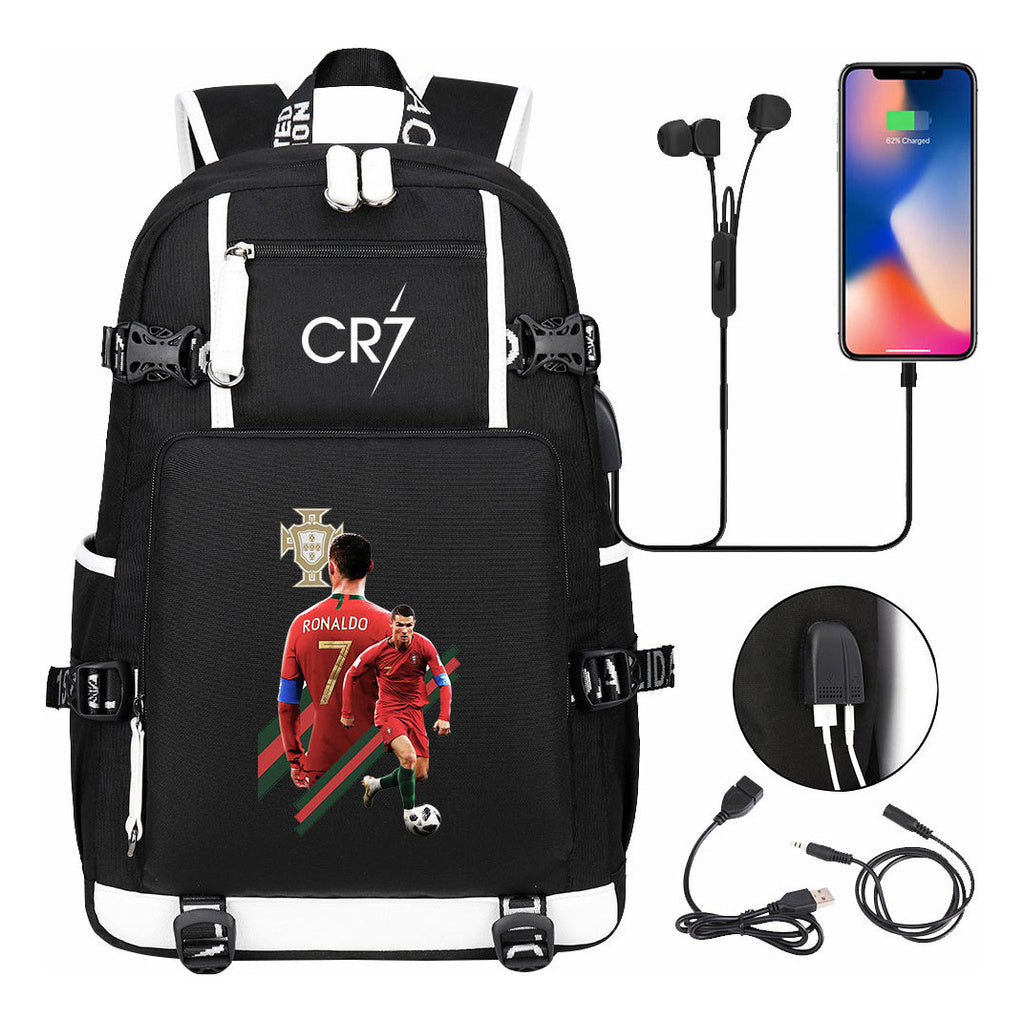 Football Dribbling Star Cristiano Ronaldo Printed Usb Large Capacity Youth Student Backpack For Men And Women's Leisure Travel Backpack