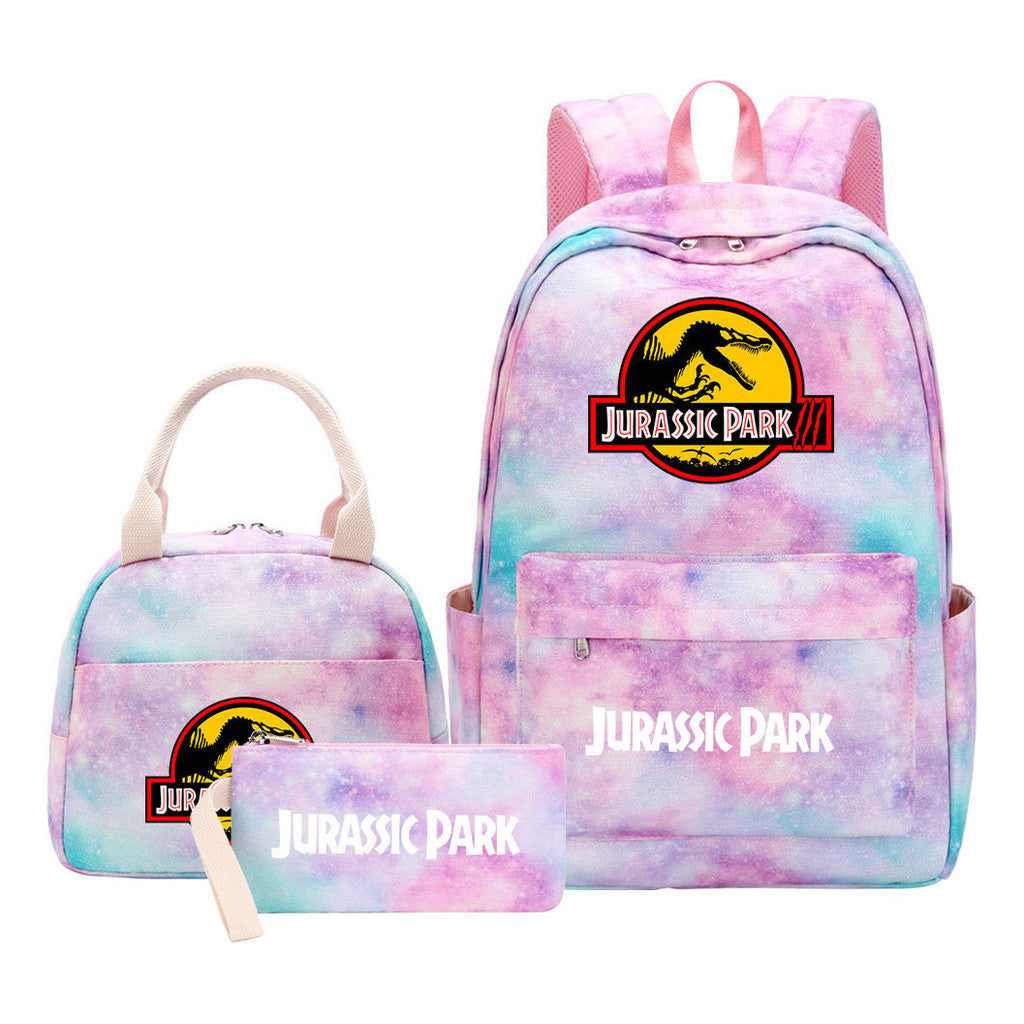 Jurassic Park Dinosaur Youth Student Girls School Bag Lunch Bag Three Piece Set Backpack Set