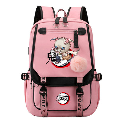 Comic Cartoon Fashion Usb Student Backpack Casual Woven Flap Backpack
