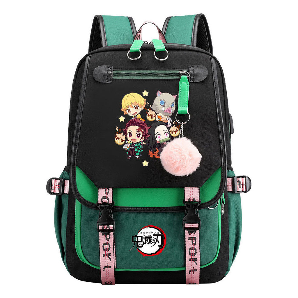 Cartoon Fashion Usb Youth Student Backpack Boy's And Girl's Leisure Ribbon Flip Backpack