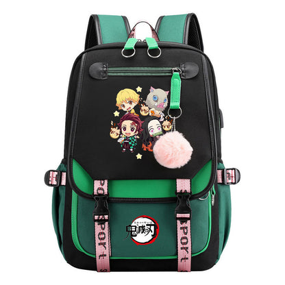 Cartoon Fashion Usb Youth Student Backpack Boy's And Girl's Leisure Ribbon Flip Backpack