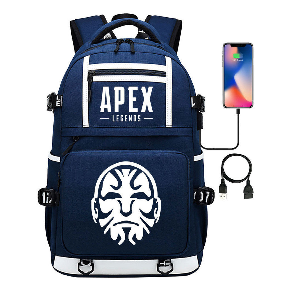 Apex Hero Print Usb Youth School Bag Backpack Leisure Travel Backpack