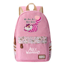 Anime Cartoon Cheshire Cat Print Student Backpack, Floral Casual Backpack