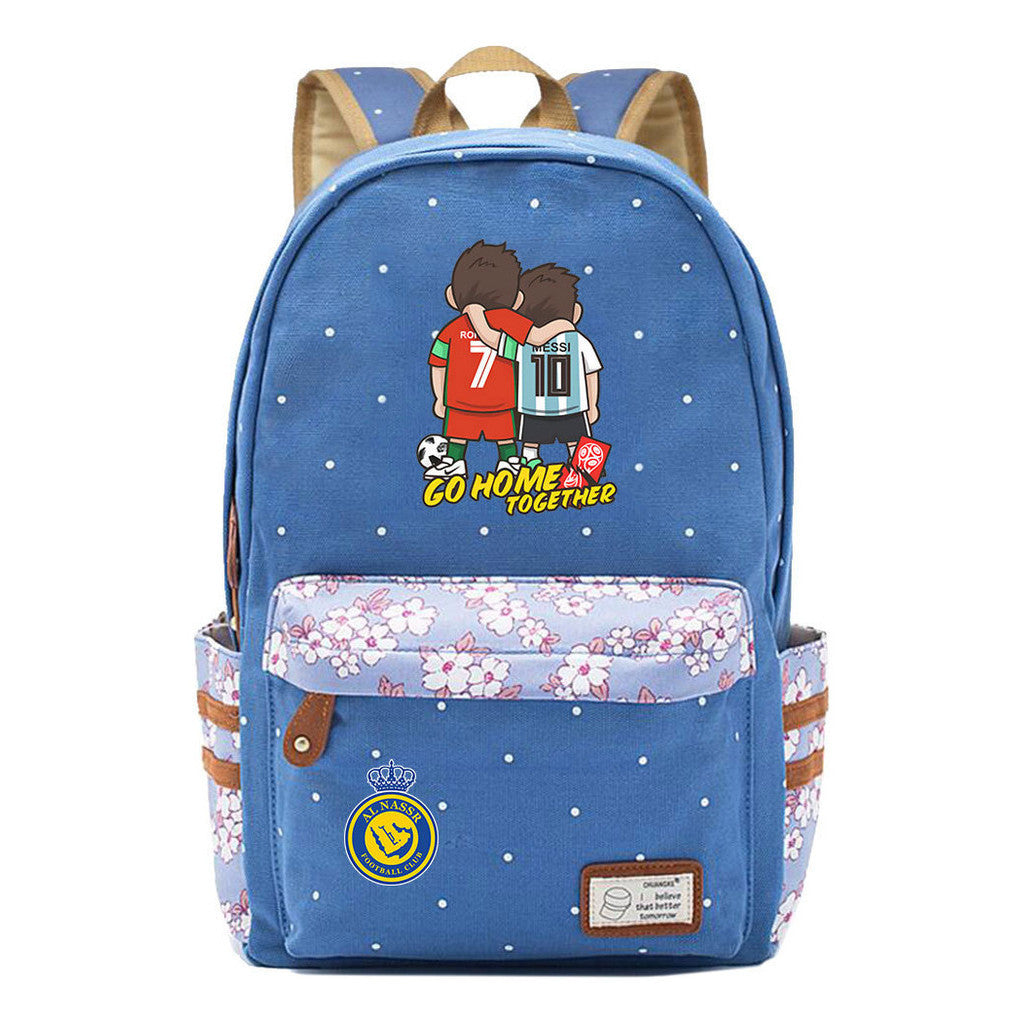 Football Star Cristiano Ronaldo Printed Student Backpack, Floral Casual Backpack