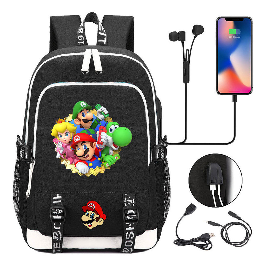 Super Mario Usb Youth School Bag Men's And Women's Leisure Sports Backpack