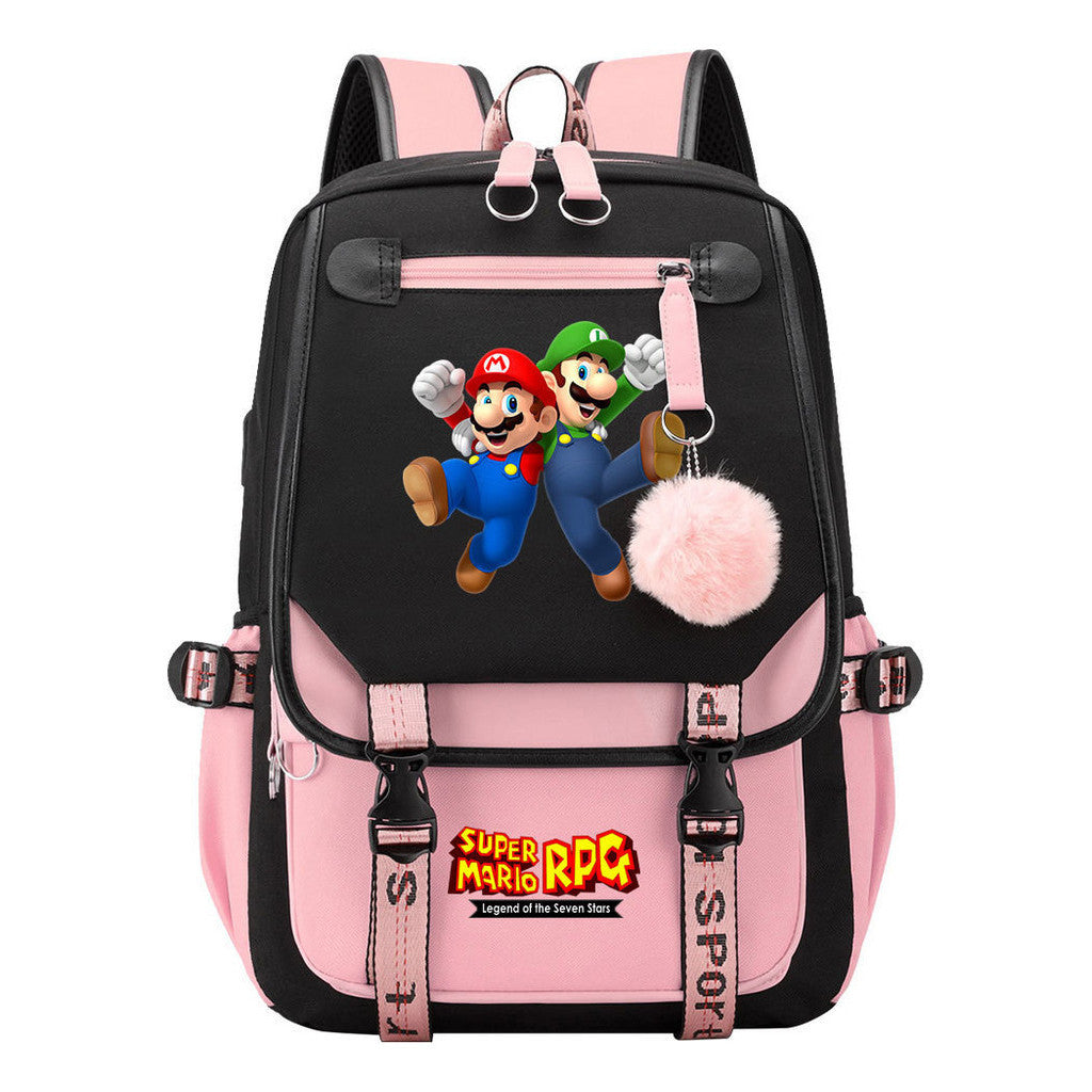Printed Usb Youth Student Backpack For Men And Women With Casual Woven Strap Flap Backpack