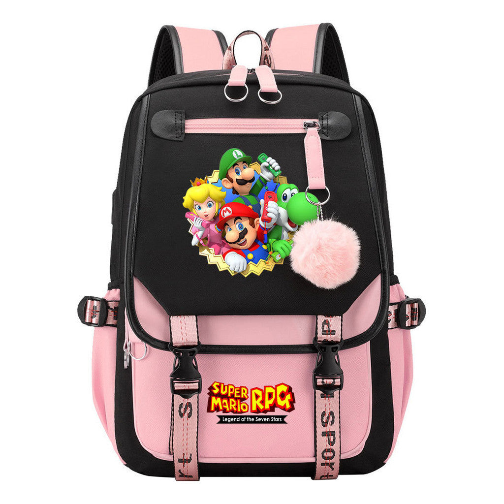 Printed Usb Youth Student Backpack For Men And Women With Casual Woven Strap Flap Backpack