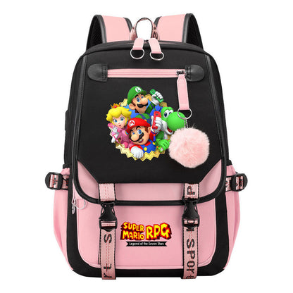 Printed Usb Youth Student Backpack For Men And Women With Casual Woven Strap Flap Backpack