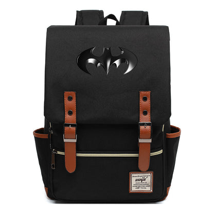 Superhero Batman Print Student Backpack Casual Belt Buckle Classic Backpack