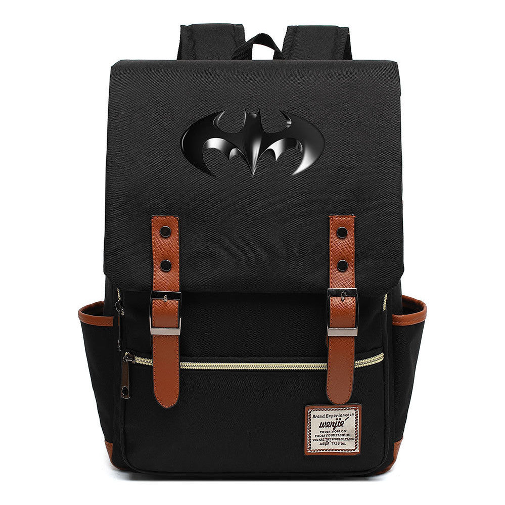 Superhero Batman Print Student Backpack Casual Belt Buckle Classic Backpack