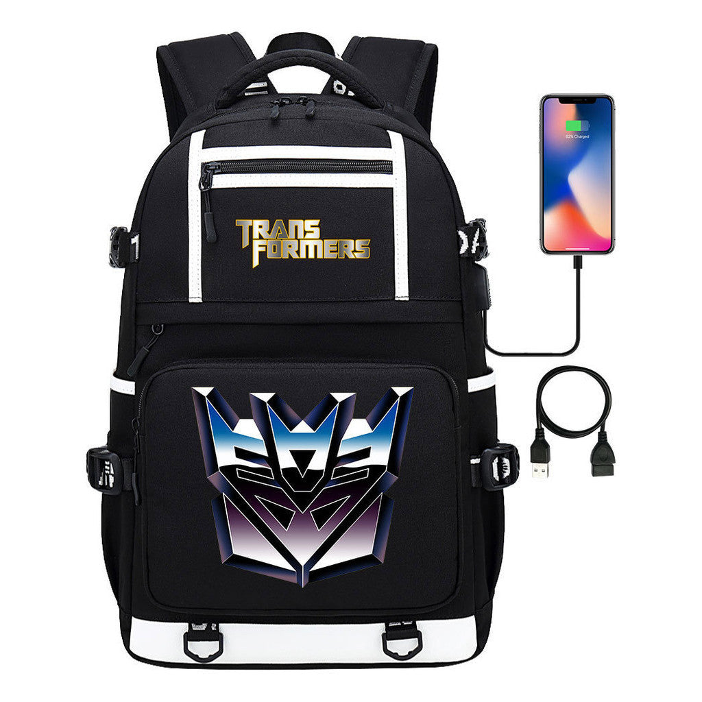 Cartoon Anime Deformation Mecha Print Usb Student Backpack For Men And Women Backpack Leisure Travel Bag