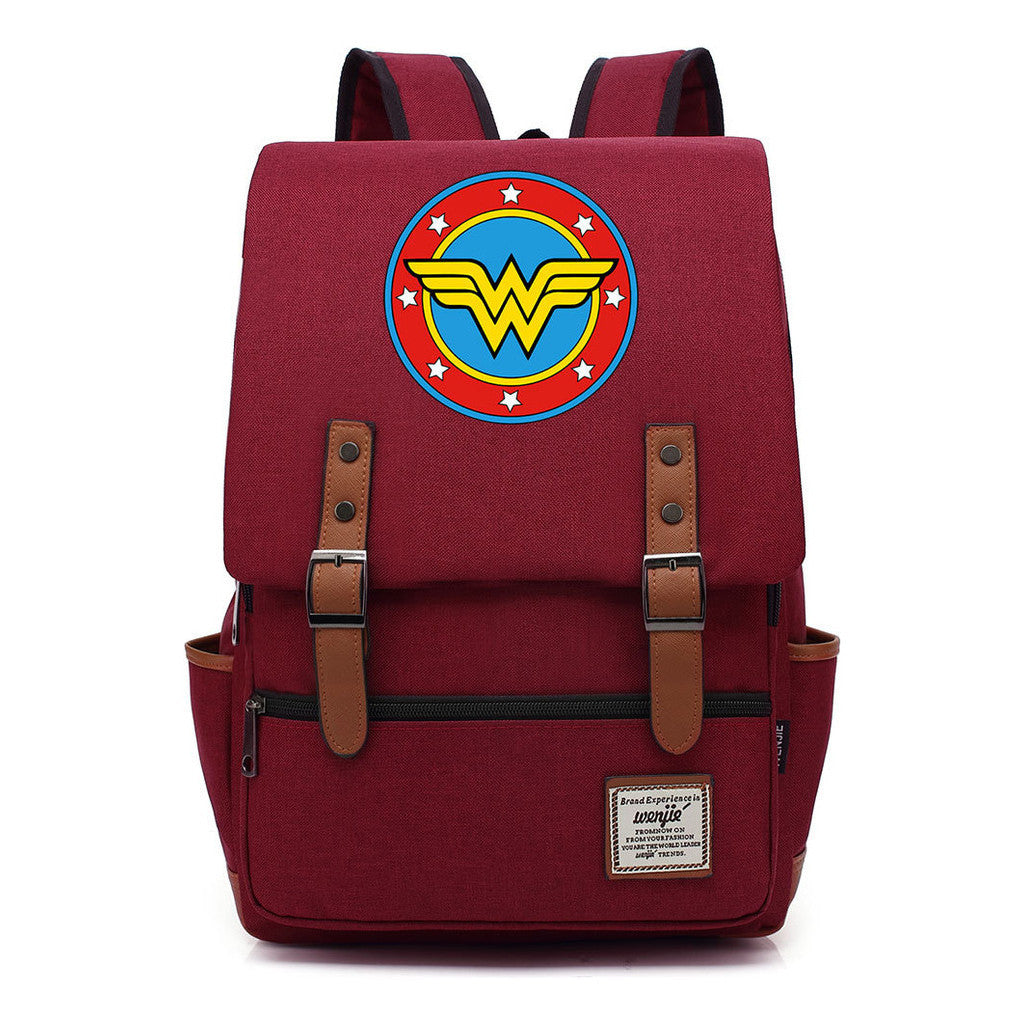 Anime Wonder Woman Printed Youth Student School Bag Men's And Women's Leisure Belt Buckle Backpack