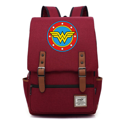 Anime Wonder Woman Printed Youth Student School Bag Men's And Women's Leisure Belt Buckle Backpack