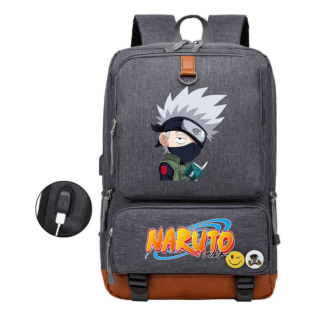 Naruto Print Usb Youth Student Backpack For Men And Women Leisure Travel Backpack