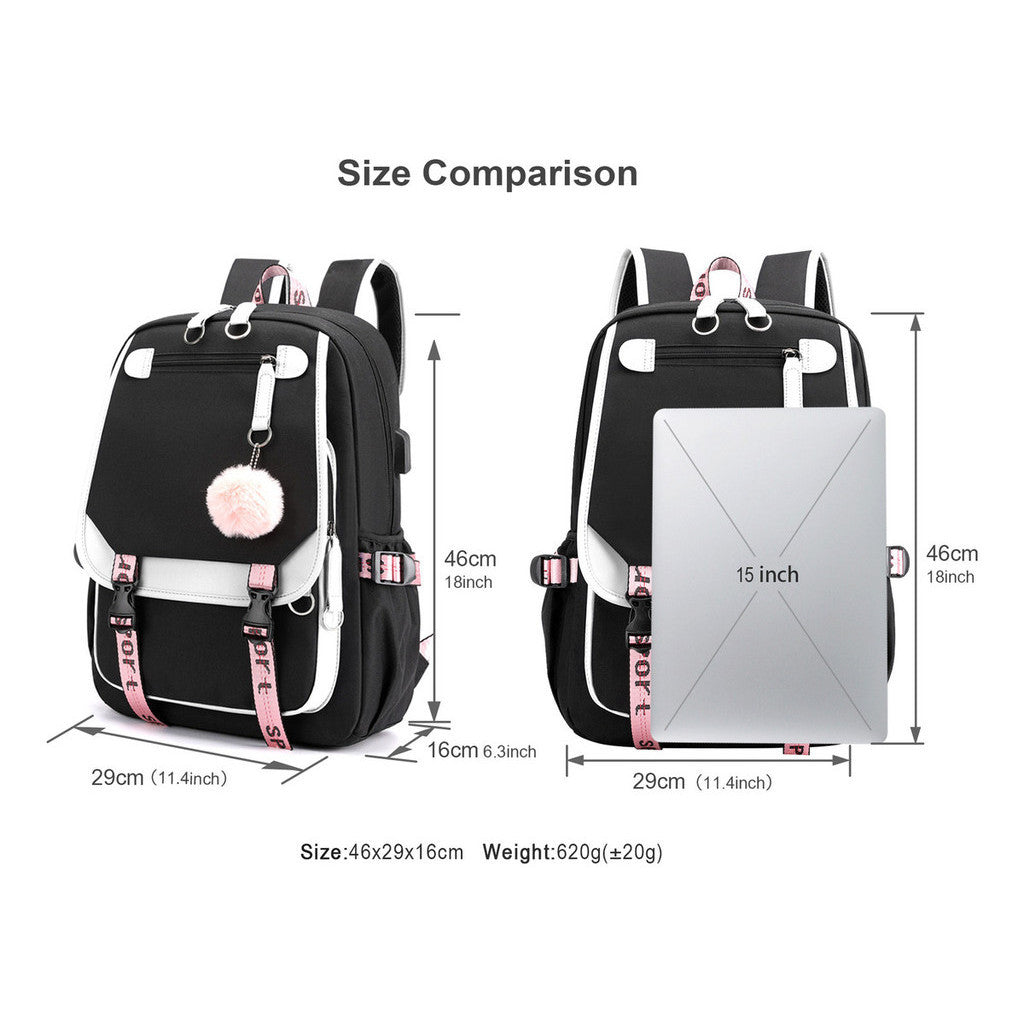 Usb Student Backpack Men's And Women's Casual Woven Strap Flip Backpack