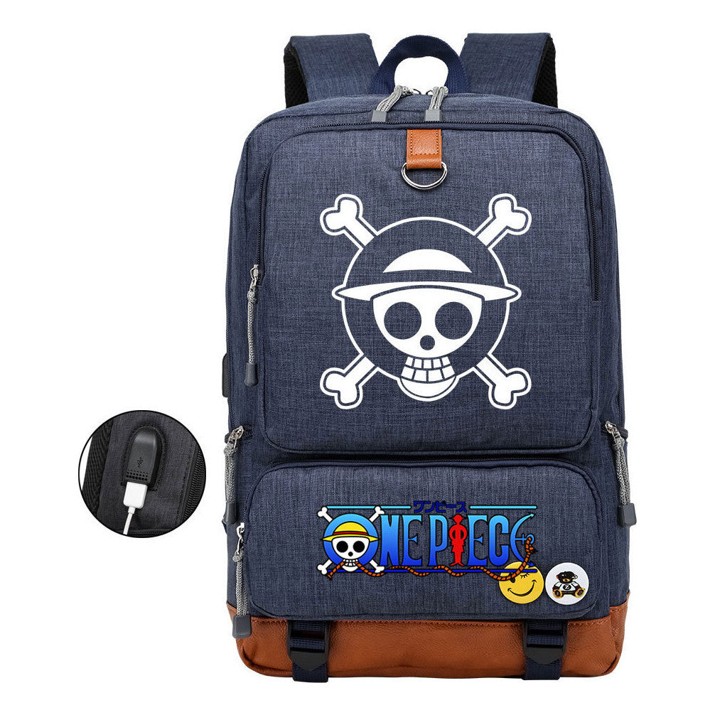 Cartoon Pirate King Printed Usb Student Backpack Leisure Travel Backpack
