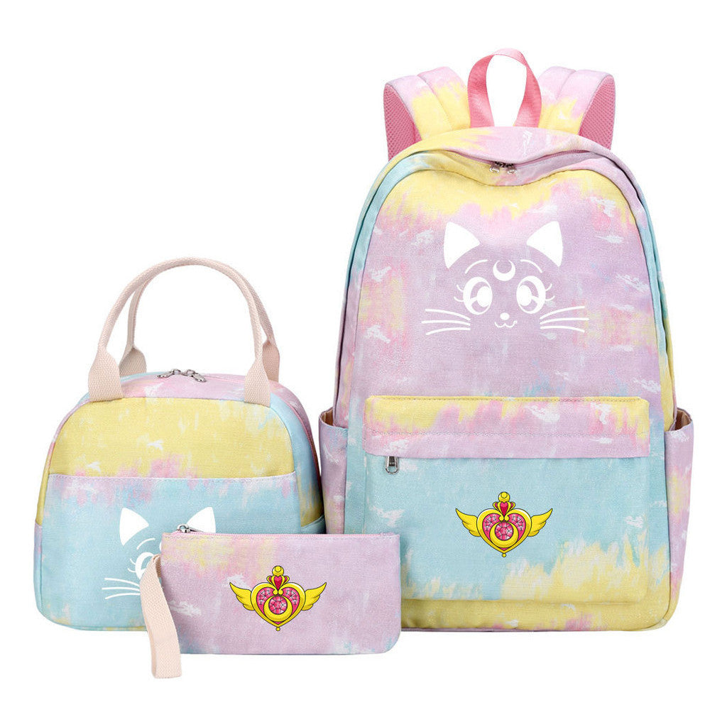 Beautiful Girl Warrior Teenage Girls Backpack Lunch Bag Three Piece Set With Backpack Cover