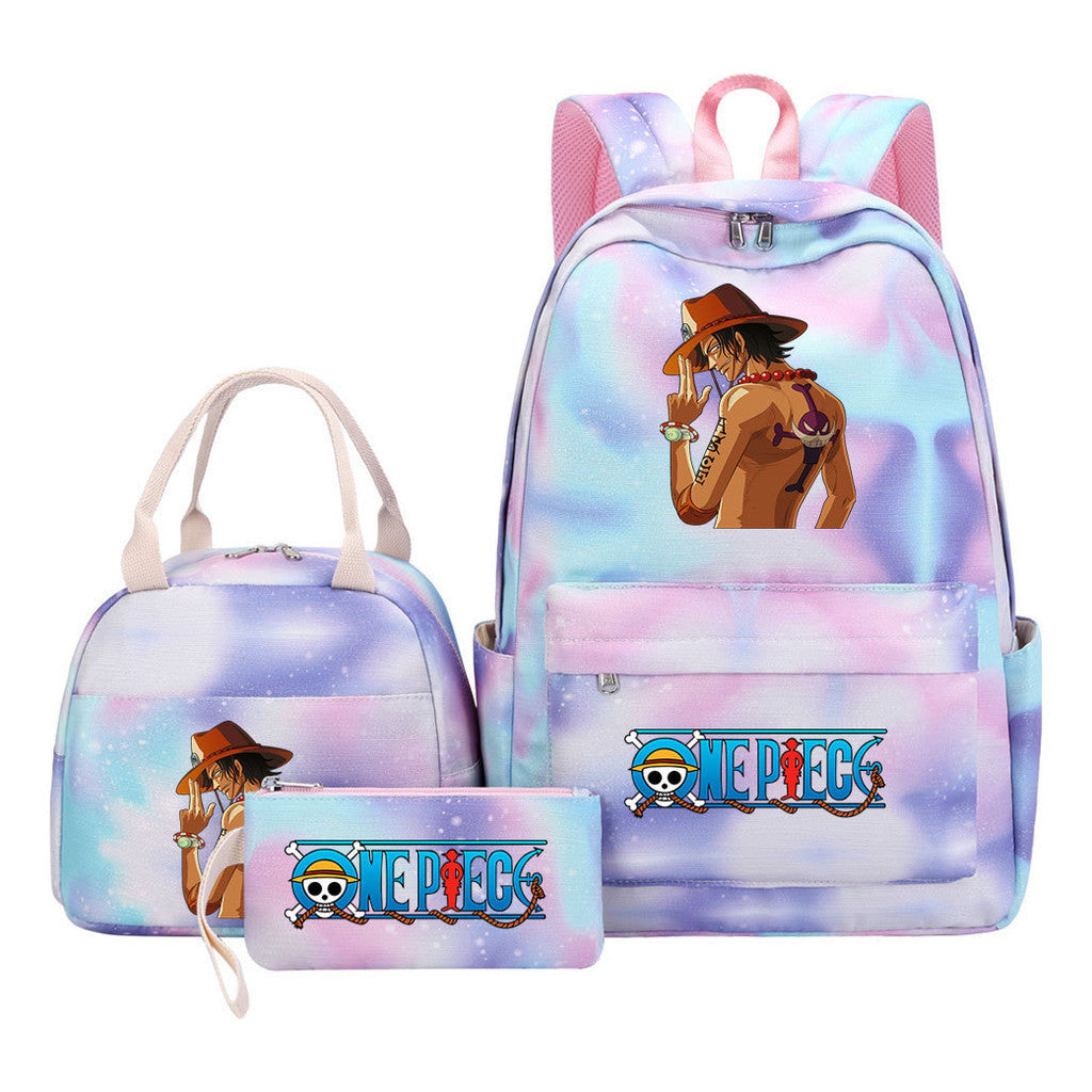 Cartoon Pirate King  Student Girl Backpack Lunch Bag Three Piece Set Backpack