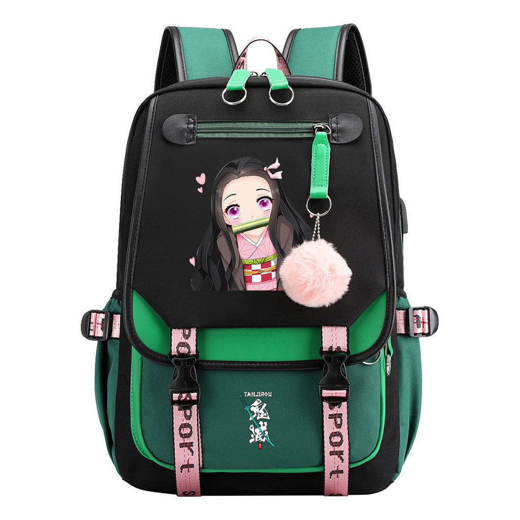 Cartoon Fashion Usb Youth School Bag For Boys And Girls Casual Ribbon Flip Backpack