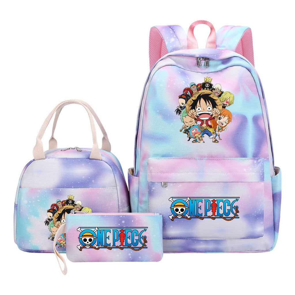 Cartoon Pirate King Youth Student Girls School Bag Lunch Bag Three Piece Set Backpack Set