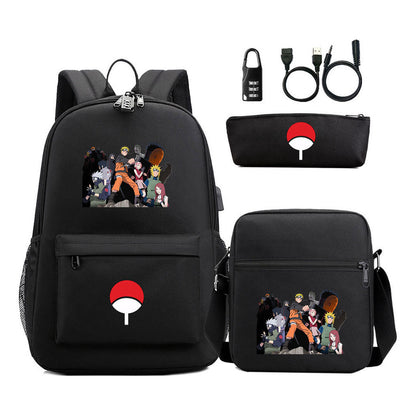 Naruto Usb Password Lock Year Student School Bag Three Piece Set Backpack Set