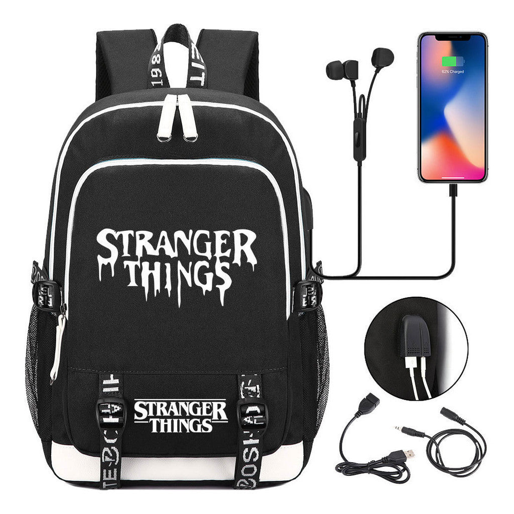 Strange Story Printed Usb Teenage Student Backpacks Men's And Women's Leisure Travel Backpack