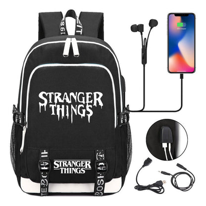 Strange Story Printed Usb Teenage Student Backpacks Men's And Women's Leisure Travel Backpack