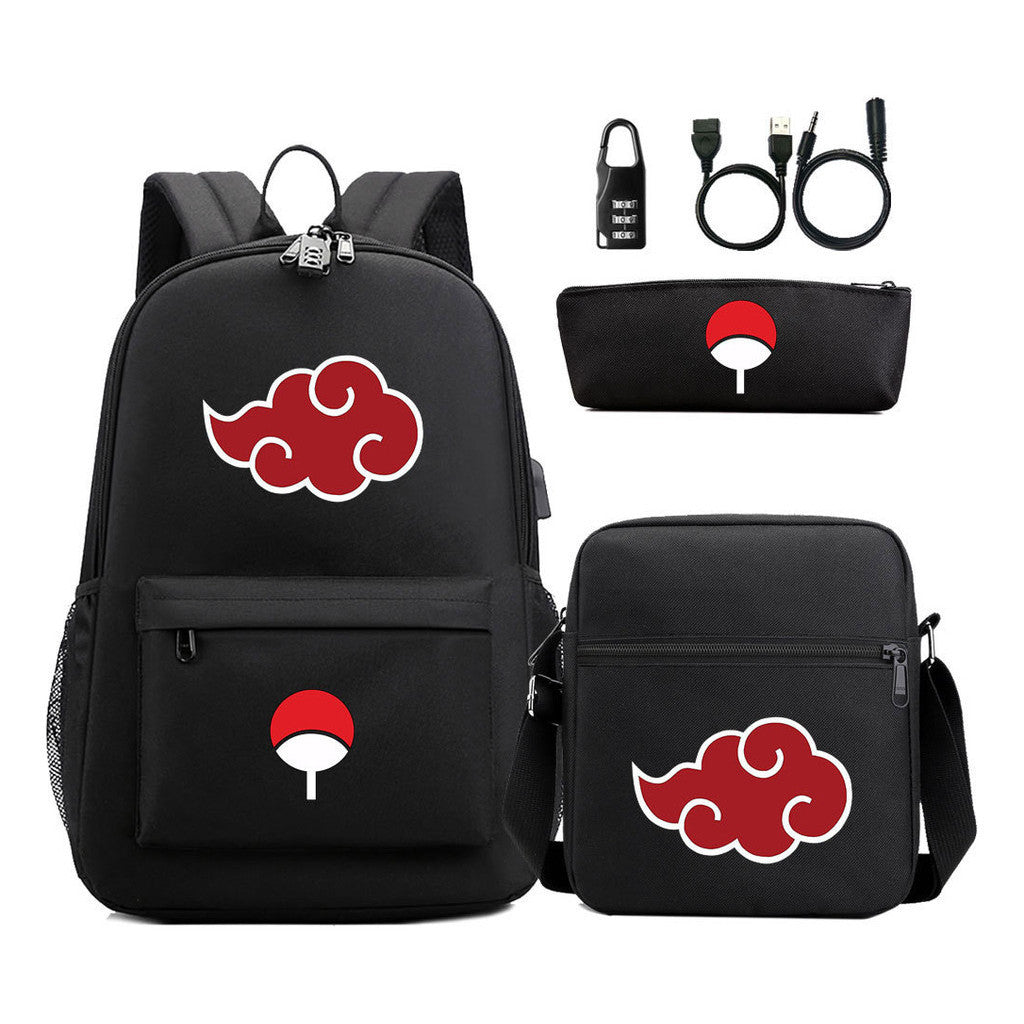 Naruto Usb Password Lock Youth Student Backpack Three Piece Set Backpack Set