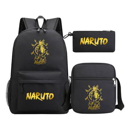 Golden Anime Naruto Starry Sky Youth Student Backpack Set, 3-piece, Men's And Women's Backpack Set